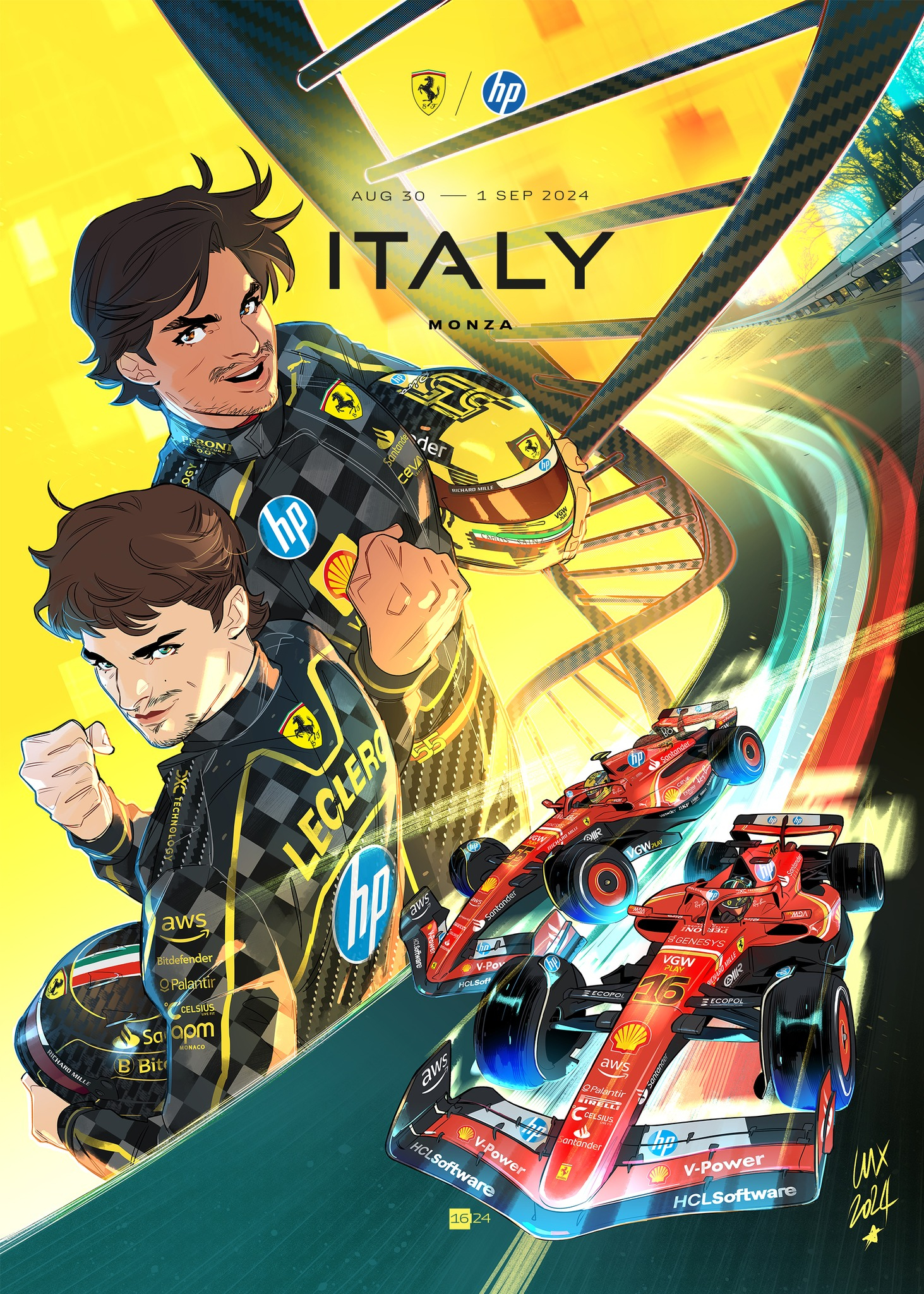 Ferrari 2024 Monza Italy Grand Prix cover art poster — part of full season set